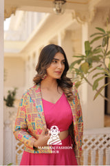 Chinnon Flair Lehenga Choli with Jacquard Koti – 3-Piece Designer Ensemble