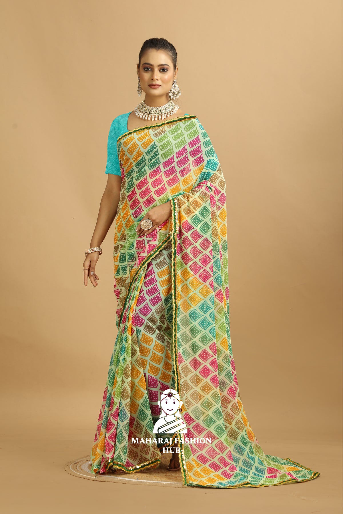 Maharaj Fashion Hub Bridal Georgette Saree – Heavy Embroidery Saree with Blouse for Wedding Functions