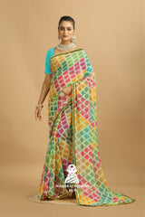 Maharaj Fashion Hub Bridal Georgette Saree – Heavy Embroidery Saree with Blouse for Wedding Functions