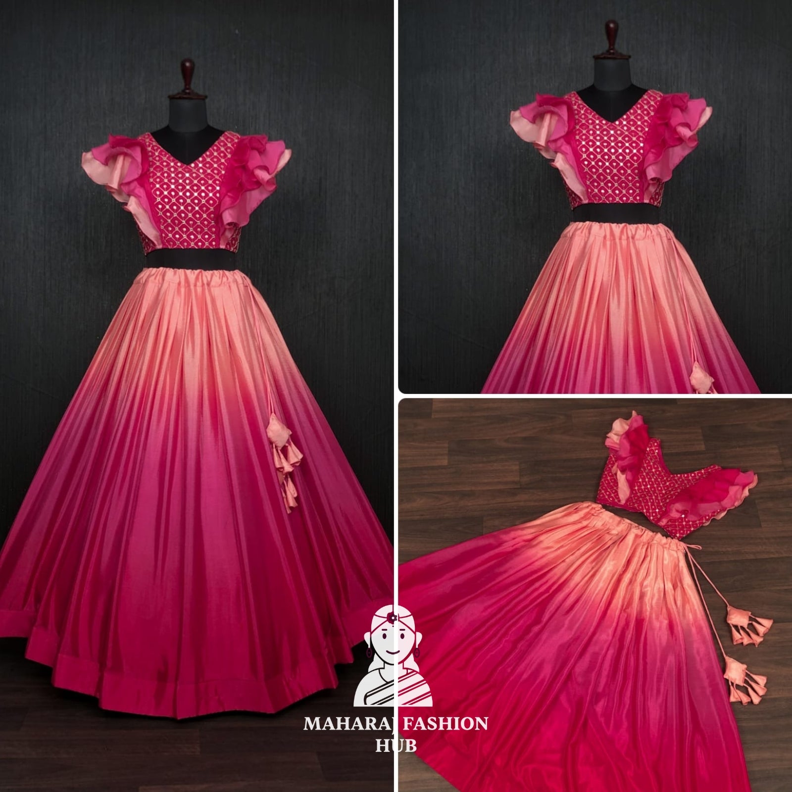 Colourful Chinnon Flared Lehenga with Sequins & Chikankari Frill Blouse – Trendsetting Lehenga-Choli for Stylish Women 💕