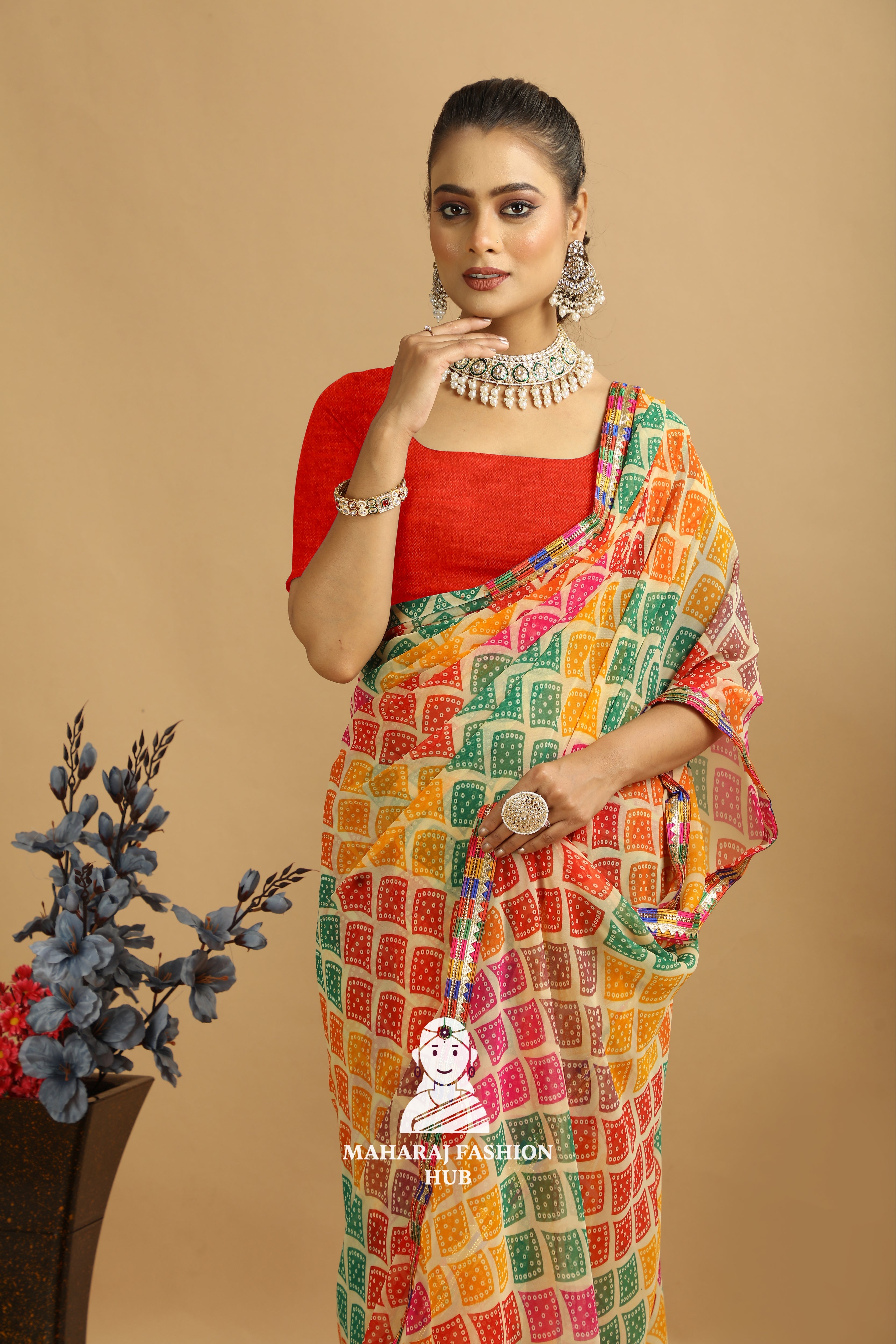 Maharaj Fashion Hub Premium Georgette Saree with Lace Border
