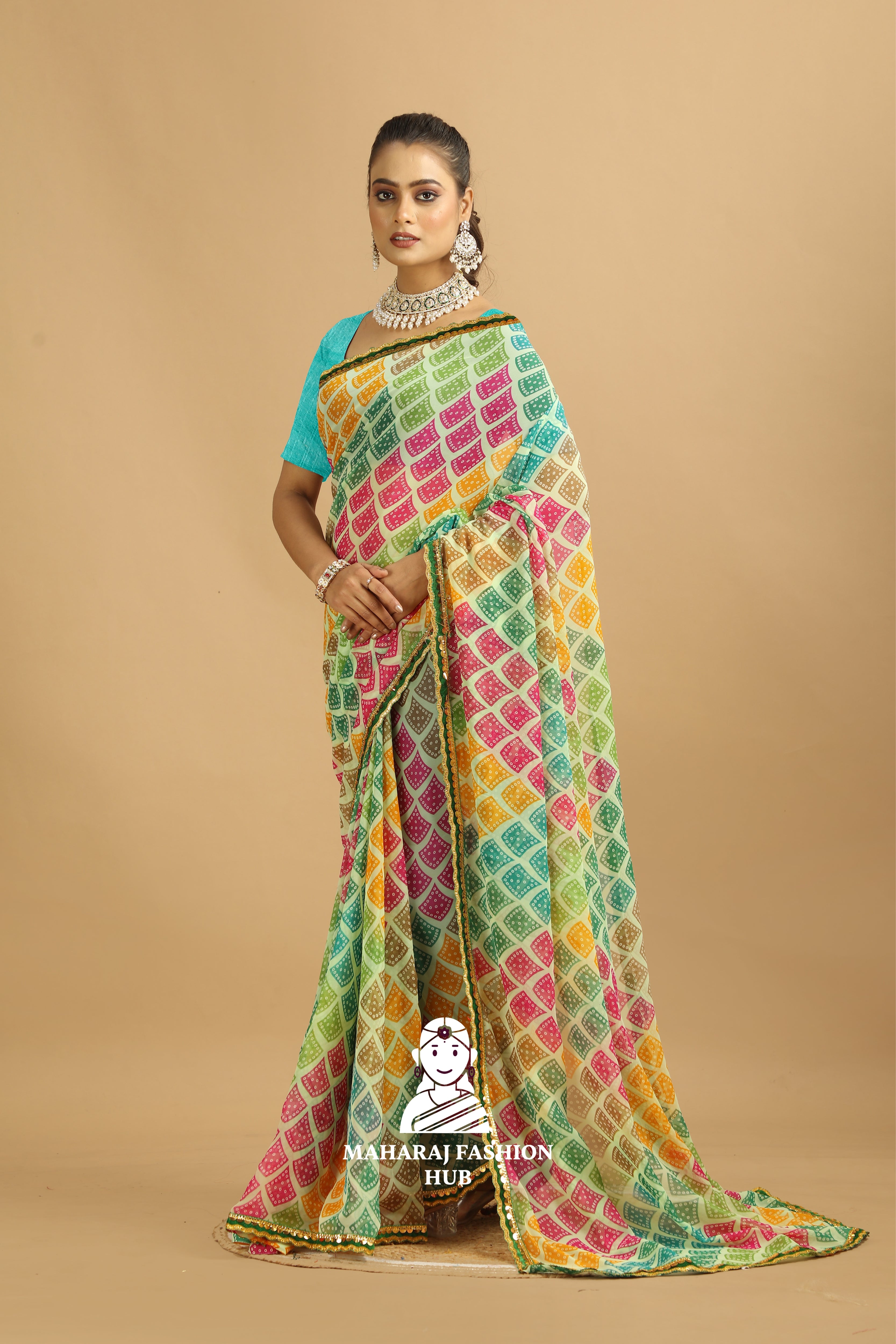 Maharaj Fashion Hub Bridal Georgette Saree – Heavy Embroidery Saree with Blouse for Wedding Functions