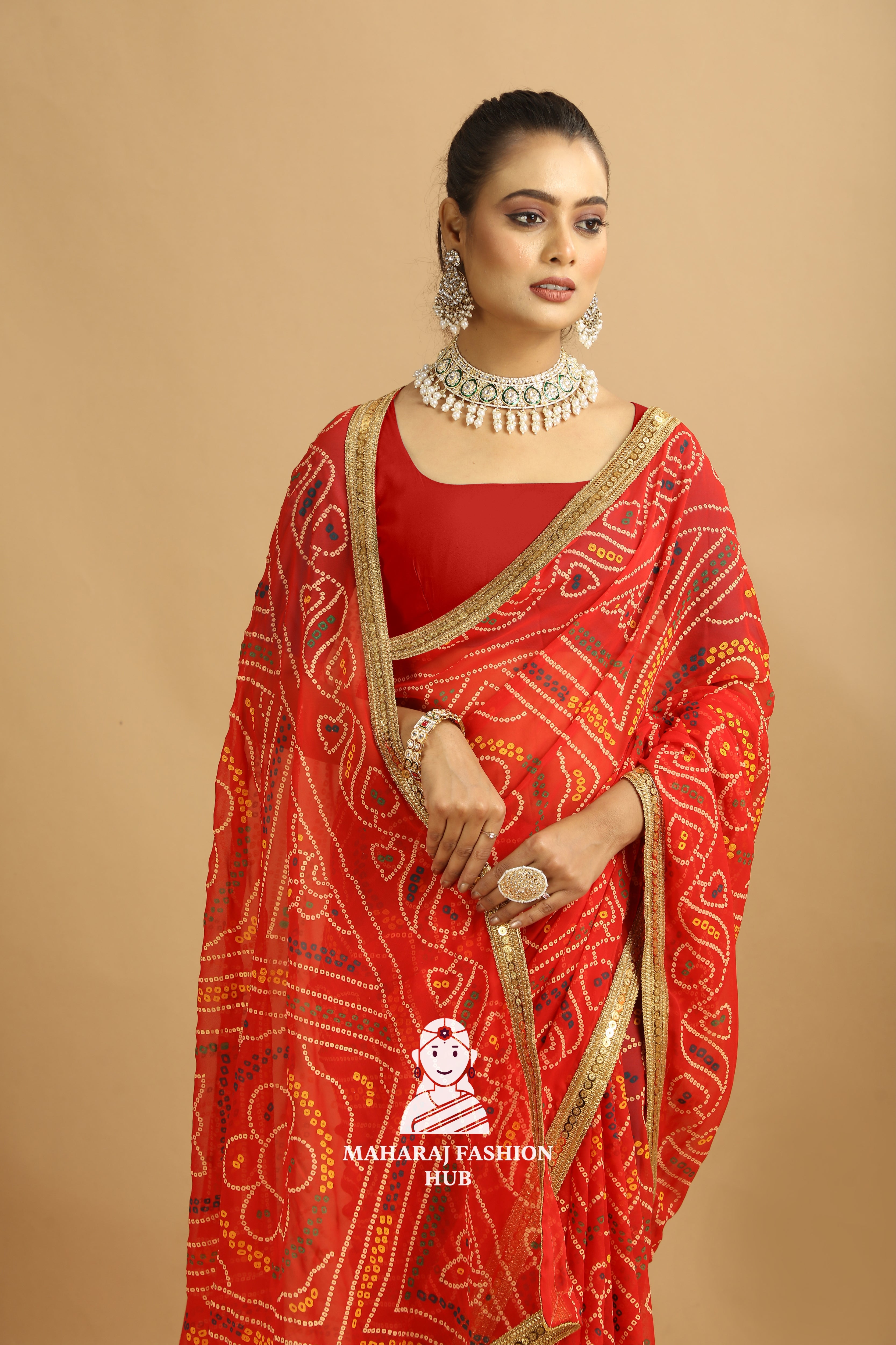 Maharaj Fashion Hub Georgette Saree with Blouse – Elegant Ethnic Wear for Weddings & Festive Occasions