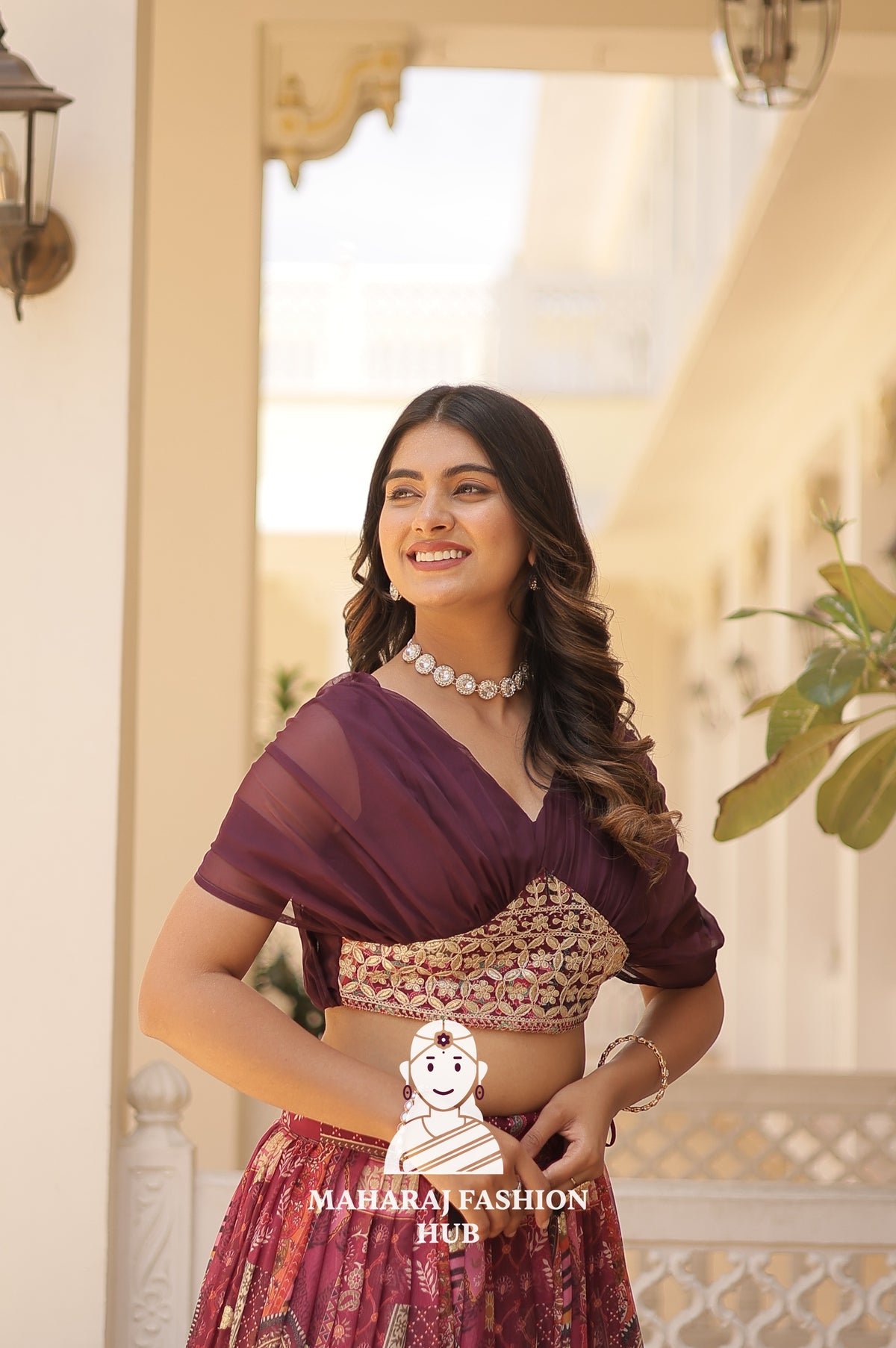 ✨ Royal Radiance – Russian Silk Printed Lehenga Choli Set with Elegant Foil Work