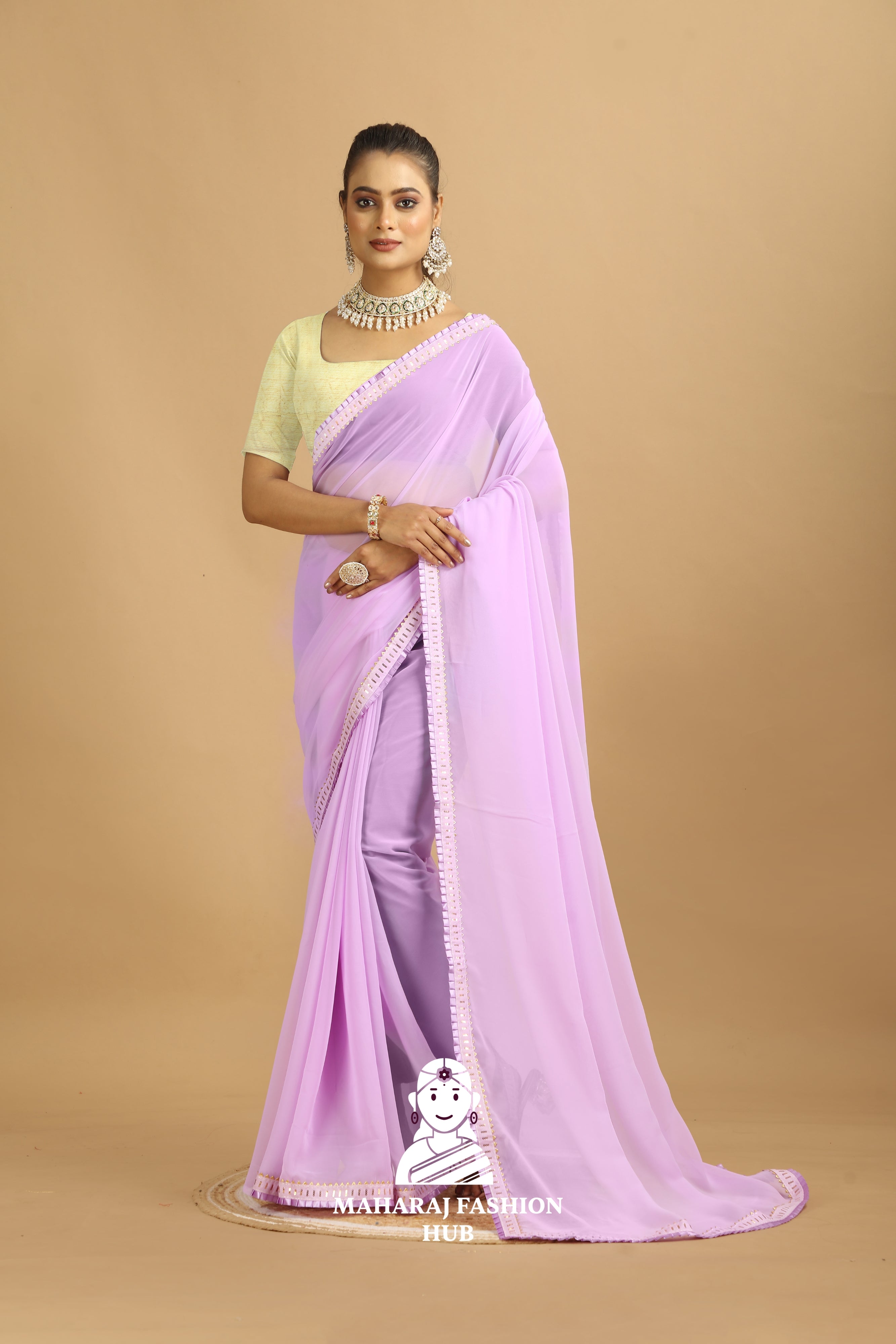 Maharaj Fashion Hub Women's Georgette Saree – Graceful Prints for Cultural Celebrations