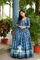 Chinnon Gown with Sequins & Position Print – Full Sleeve Designer Flair