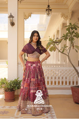✨ Royal Radiance – Russian Silk Printed Lehenga Choli Set with Elegant Foil Work