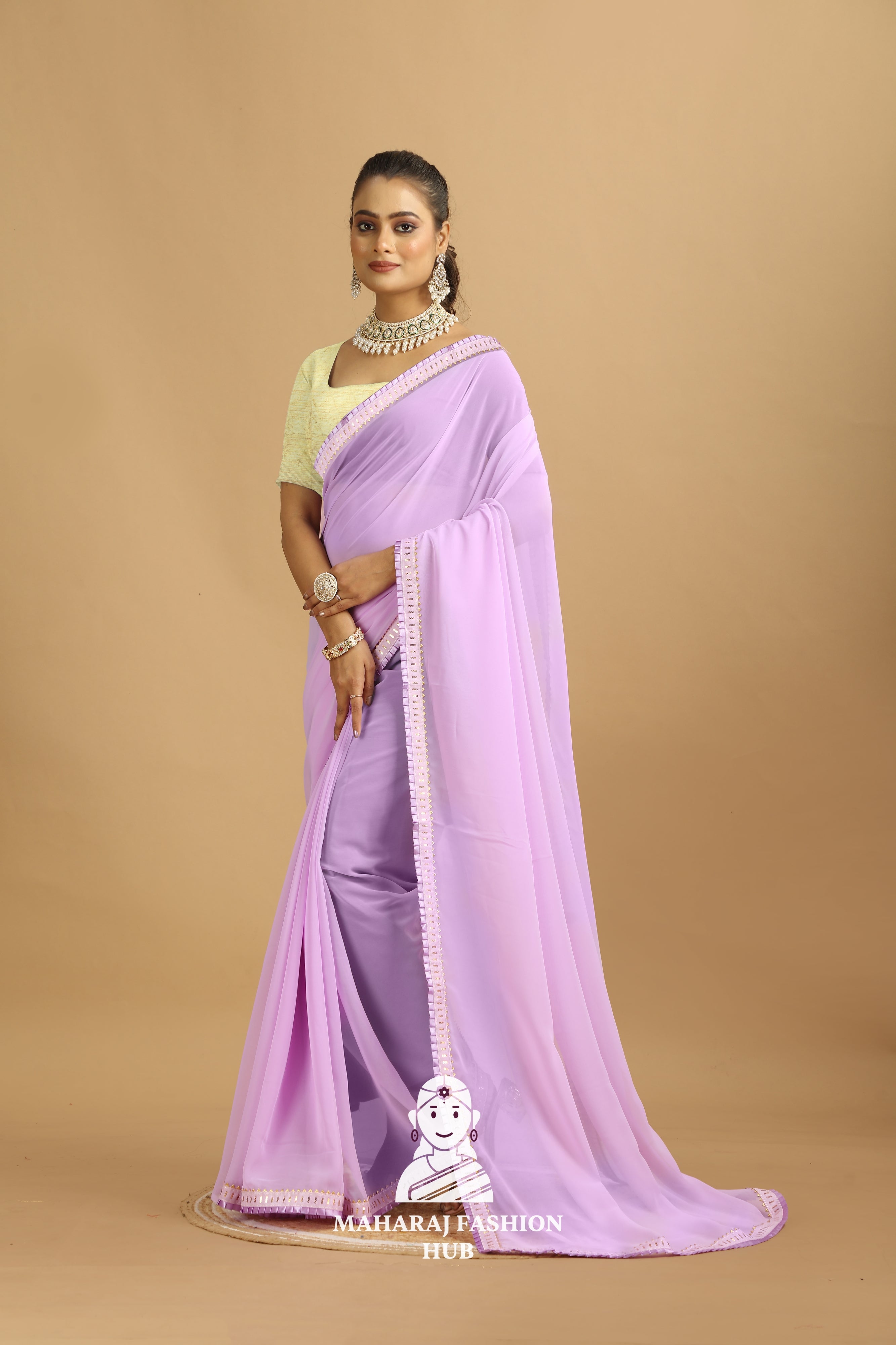 Maharaj Fashion Hub Women's Georgette Saree – Graceful Prints for Cultural Celebrations
