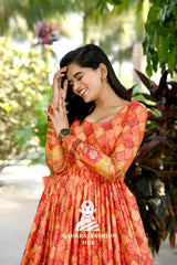 Premium Chinnon Anarkali Gown with Position Print & Stylish Waist Cut