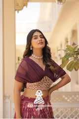 ✨ Royal Radiance – Russian Silk Printed Lehenga Choli Set with Elegant Foil Work