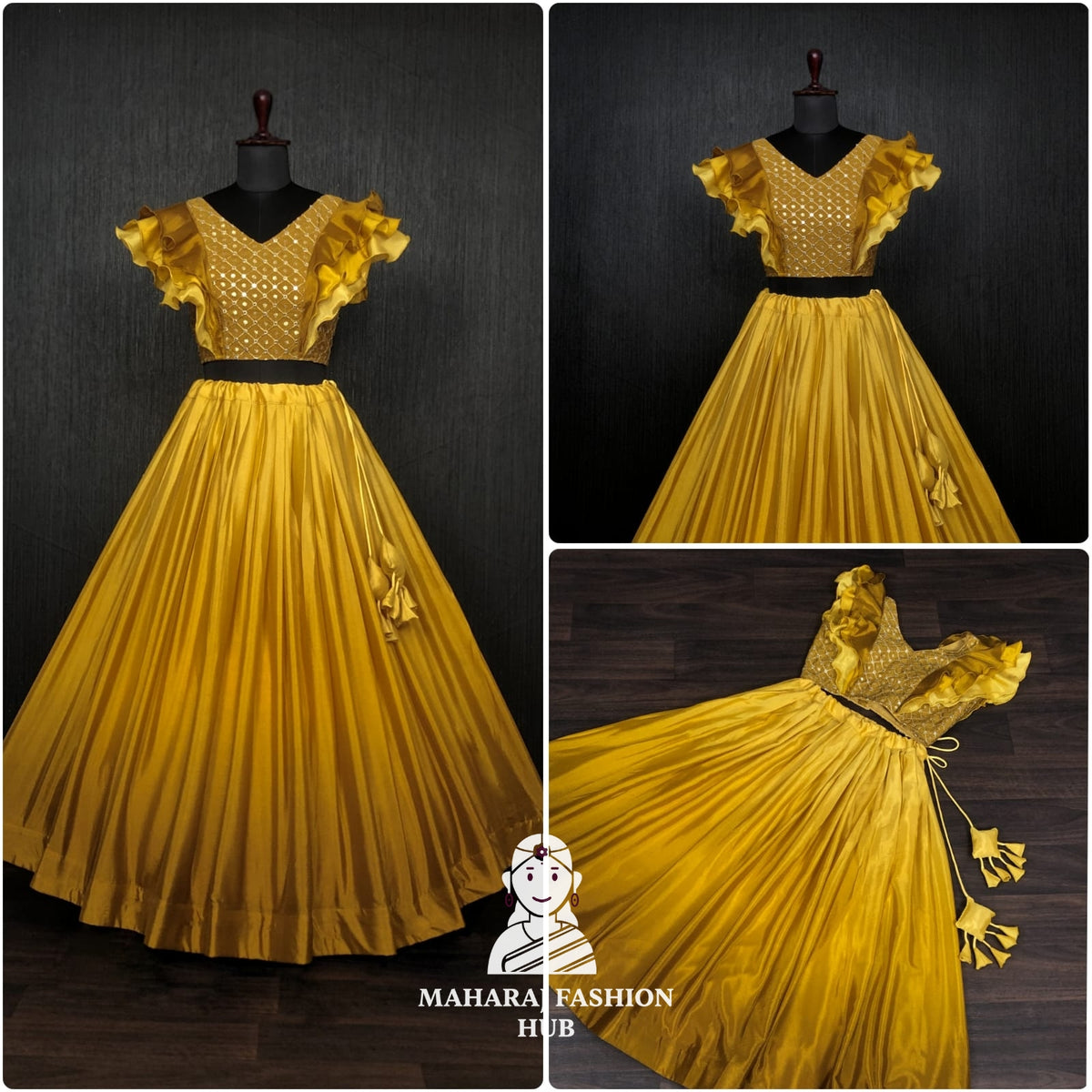 Colourful Chinnon Flared Lehenga with Sequins & Chikankari Frill Blouse – Trendsetting Lehenga-Choli for Stylish Women 💕