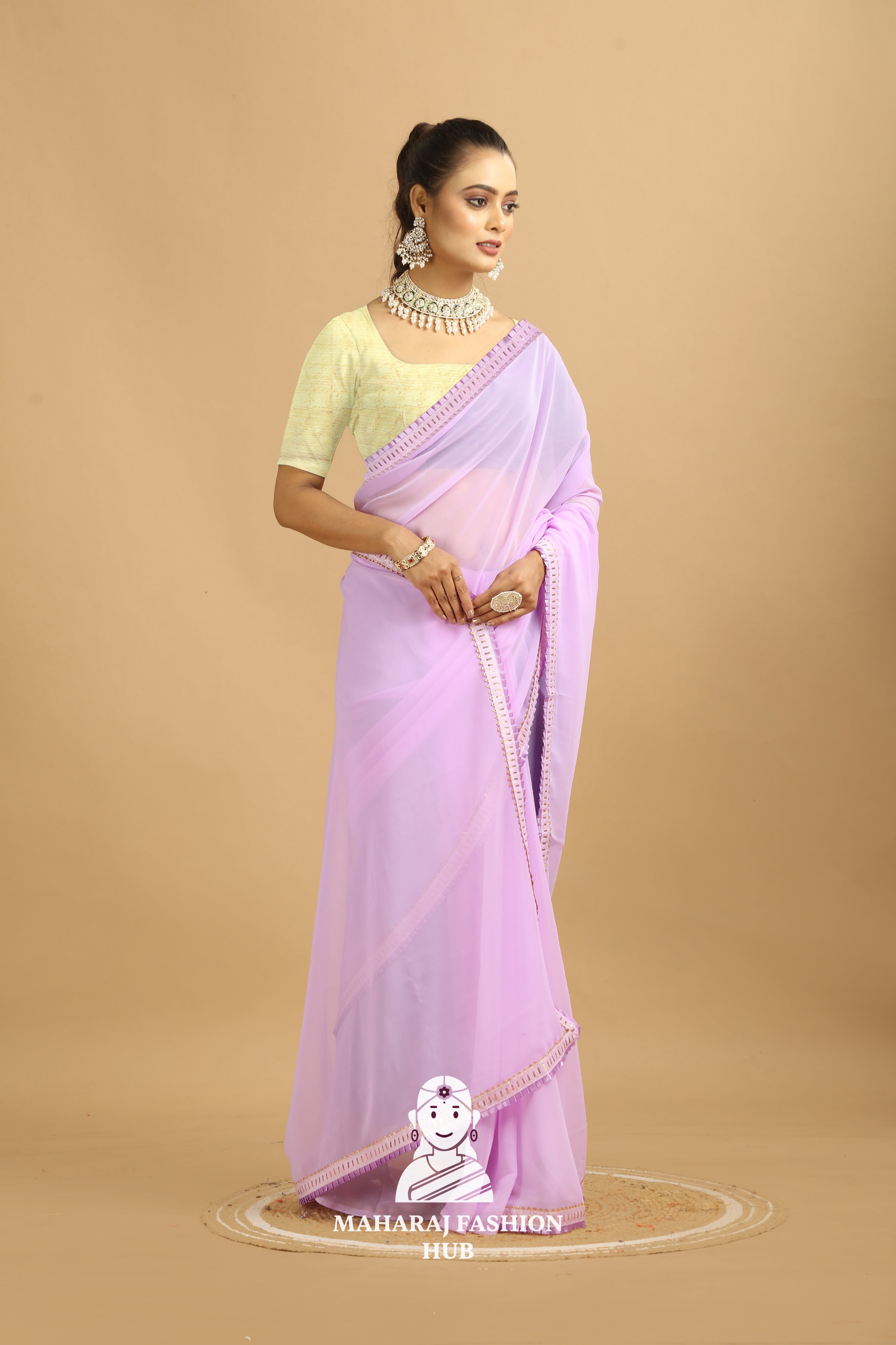 Maharaj Fashion Hub Women's Georgette Saree – Graceful Prints for Cultural Celebrations