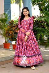 Premium Chinnon Anarkali Gown with Position Print & Stylish Waist Cut