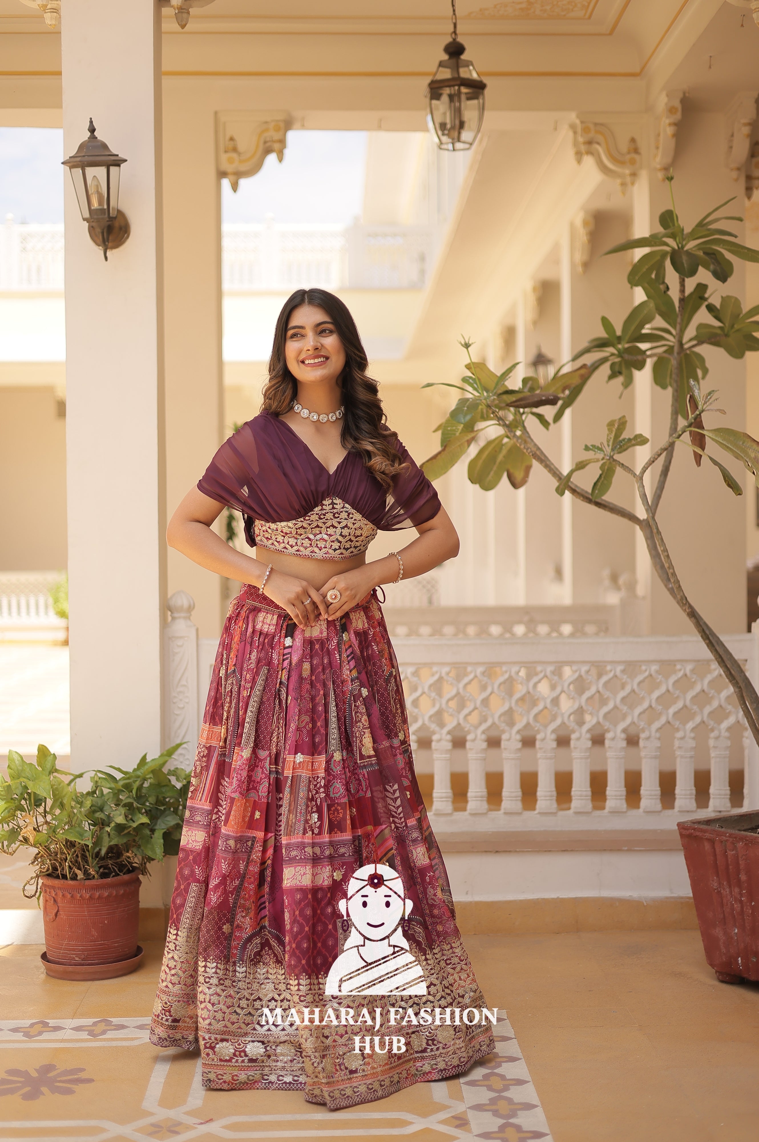 👗 Luxurious Russian Silk Printed Lehenga Choli with Modern Foil Embroidery Finish