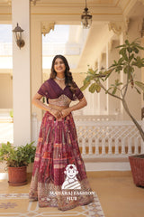 ✨ Royal Radiance – Russian Silk Printed Lehenga Choli Set with Elegant Foil Work