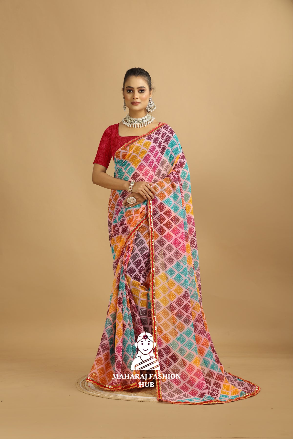 Maharaj Fashion Hub Festive Georgette Saree – Traditional Saree with Zari Border and Blouse Piece for Women