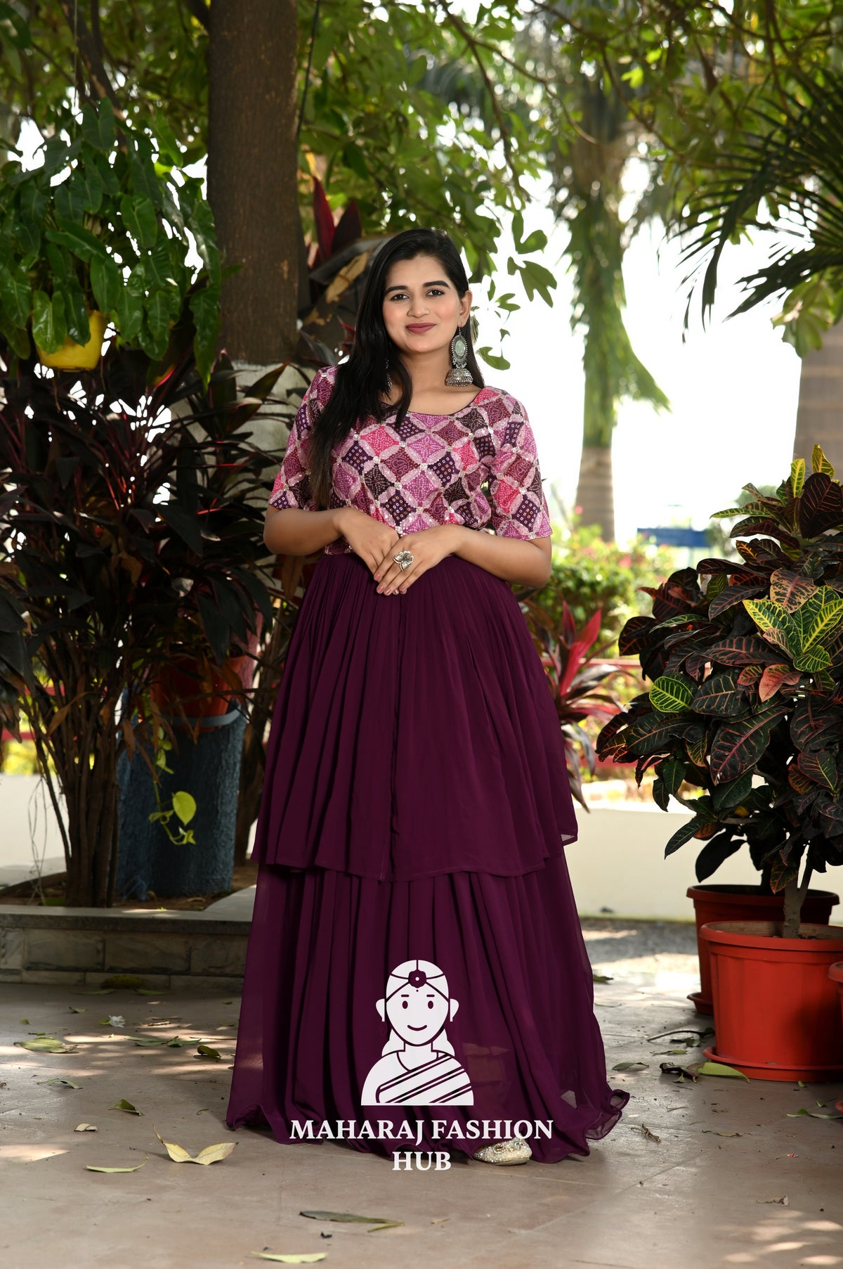Faux Blooming Gown with Chinnon Print & Double Flair Elegance