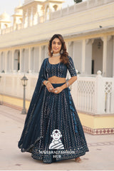 👗 Faux Blooming Lehenga Choli Set with Sequins & Thread Embroidery Work – Includes Matching Dupatta