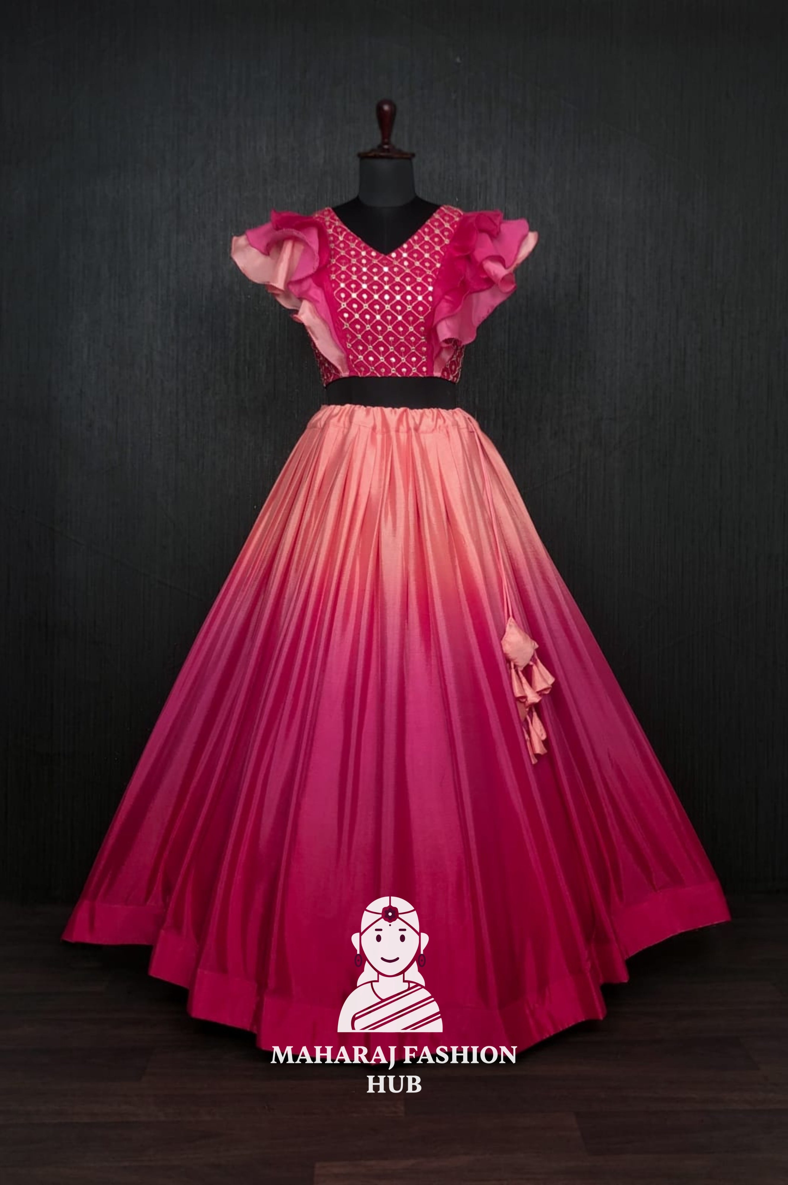 Colourful Chinnon Flared Lehenga with Sequins & Chikankari Frill Blouse – Trendsetting Lehenga-Choli for Stylish Women 💕